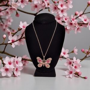 10/ $10 Custom Silver and Pink Butterfly Pendant Necklace